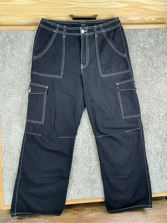 Forever 21 Pants - Forever 21 Black Cargo Pants with White Contrast Stitching